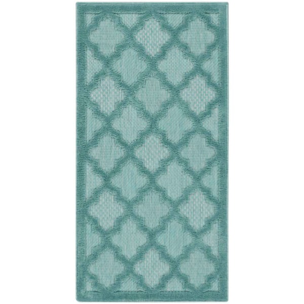Nourison Easy Care Aqua Teal 2 ft. x 4 ft. Trellis Contemporary Area Rug