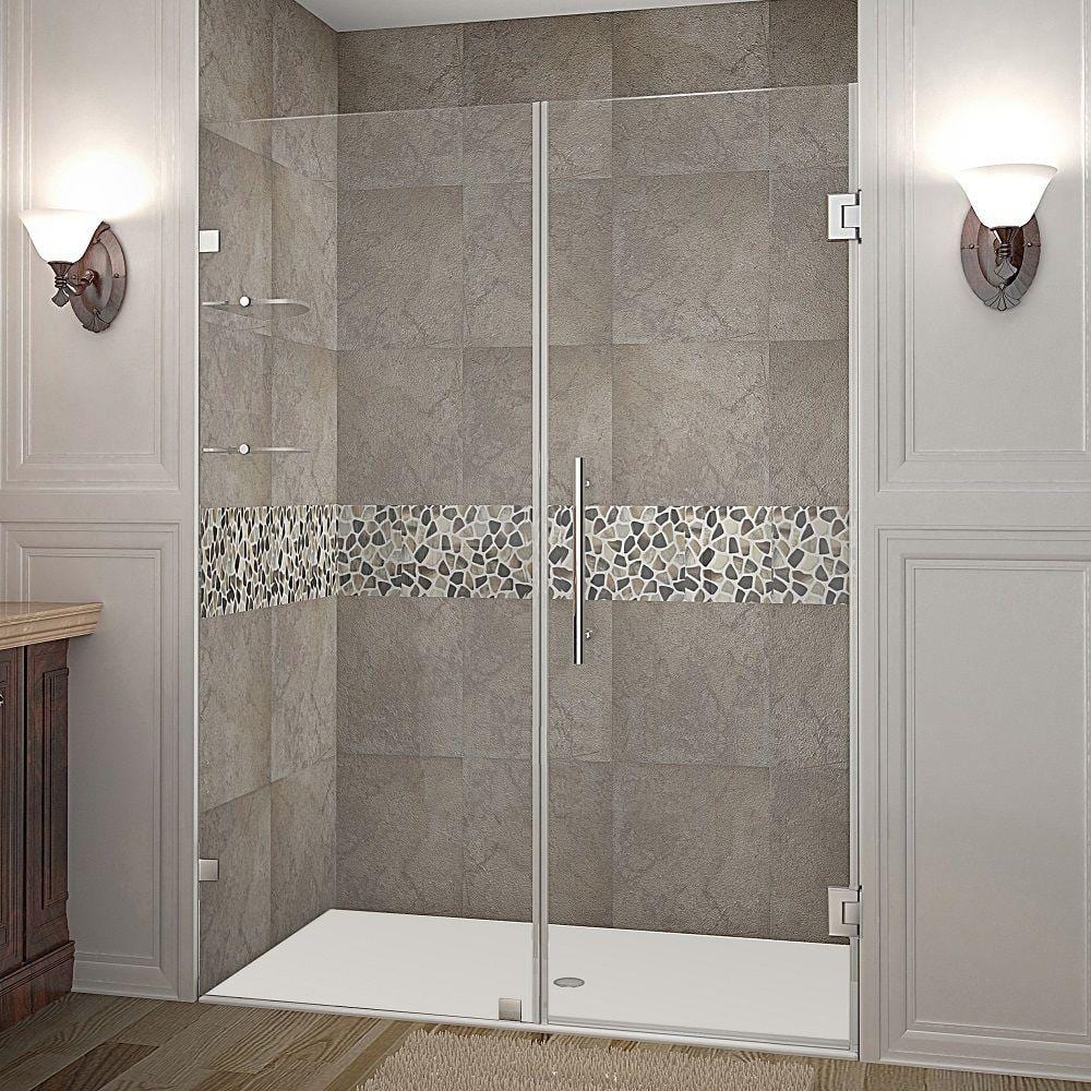 Aston Nautis GS 52 in. x 72 in. Frameless Hinged Shower Door in Chrome with Glass Shelves -  SDR990-CH-52-10