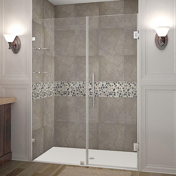 Aston Nautis GS 53 in. x 72 in. Frameless Hinged Shower Door in Chrome with Glass Shelves