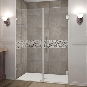 Nautis GS 52 in. x 72 in. Frameless Hinged Shower Door in Stainless Steel with Glass Shelves