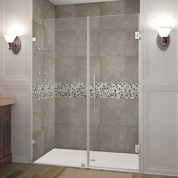 Aston Nautis GS 52 in. x 72 in. Frameless Hinged Shower Door in Stainless Steel with Glass Shelves