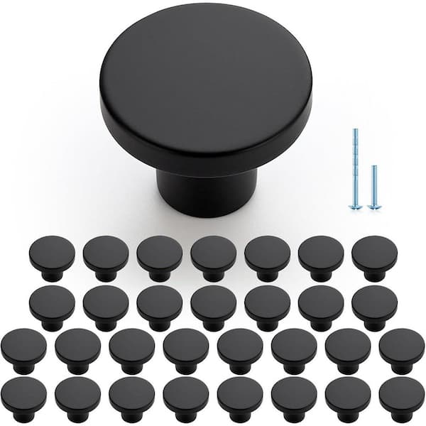 30 Pack 1.18 in. Matte Black Modern Round Cabinet Knobs with Sturdy Zinc Alloy, Fingerprint Resistant, Drawer Pulls