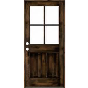 32 in. x 80 in. Knotty Alder Right-Hand/Inswing 4-Lite Clear Glass Black Stain Wood Prehung Front Door