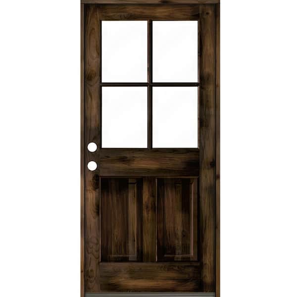 Krosswood Doors 36 in. x 80 in. Knotty Alder Right-Hand/Inswing 4-Lite  Clear Glass Black Stain Wood Prehung Front Door  PHED.KA.554.30.68.134.RH.Black - The Home Depot