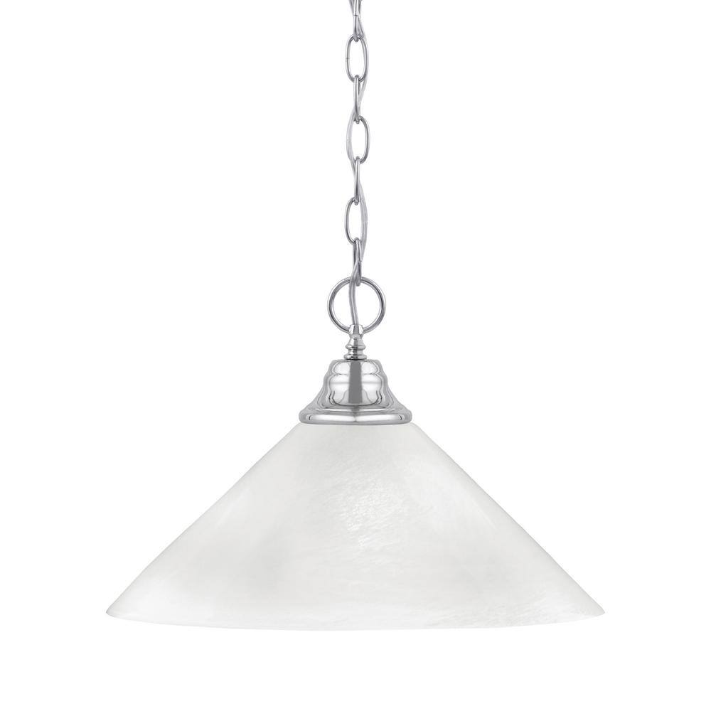 Kingston 100-Watt 1 Light Chrome Shaded Pendant Light with 16 in. White Mar