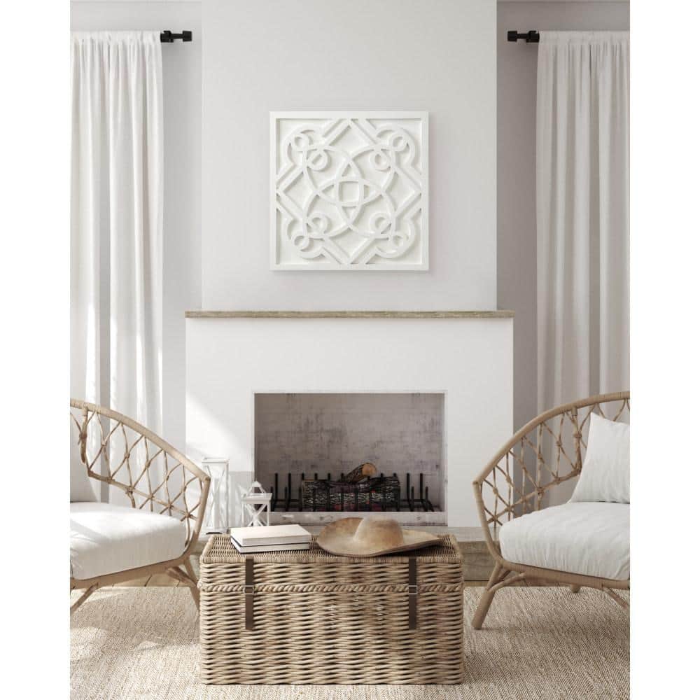 Mercador White Wooden Square Wall Art Plaque, 24 x 24