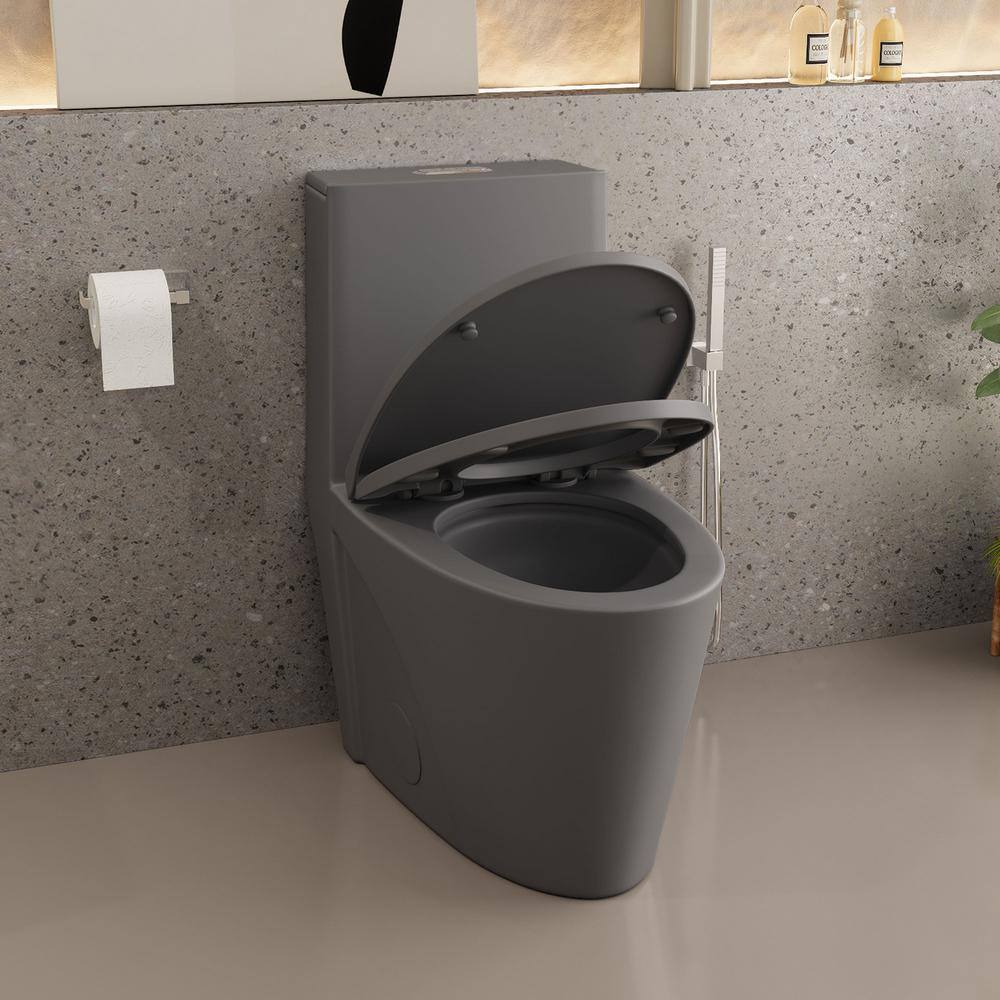 Light Gray Ceramic Dual Flush Elongated One-Piece Toilet