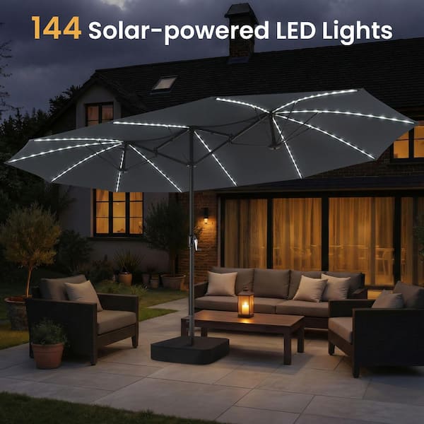 15 x 9 patio umbrella with lights PHI VILLA 15ft Large Base & Solar Lights,Rectangle,Navy coated metal frame 15 ft. x 9 ft.