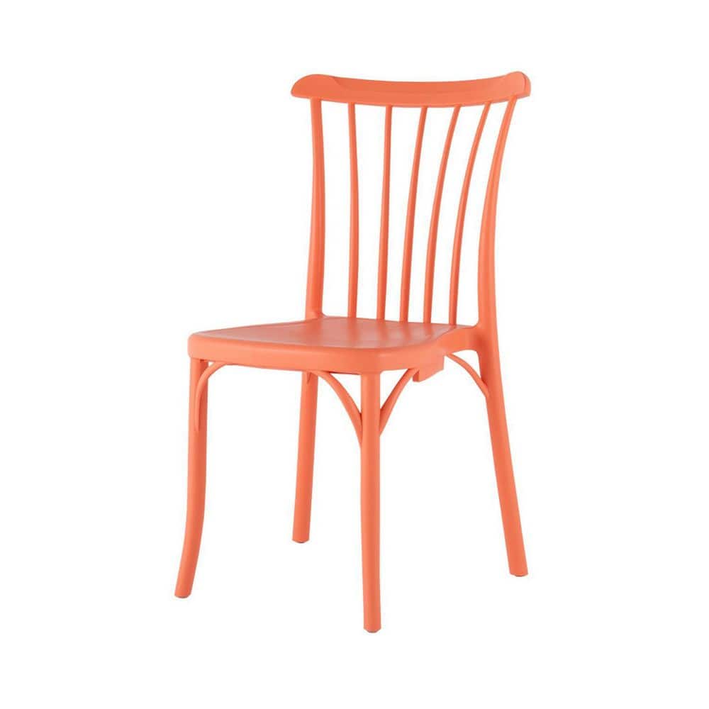 Orange Plastic Armless Dining Chair without Cushion