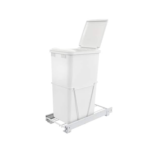 Rev-A-Shelf 23.25 in. H x 10.75 in. W x 22 in. D Single 50 Qt. Pull-Out White Waste Container with 3/4 Extension Slides