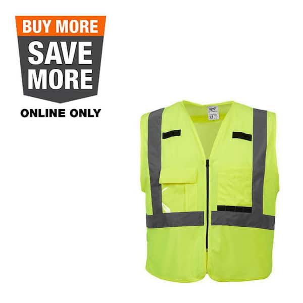 Large/X-Large Yellow Class 2 High Visibility Safety Vest with 10 Pockets