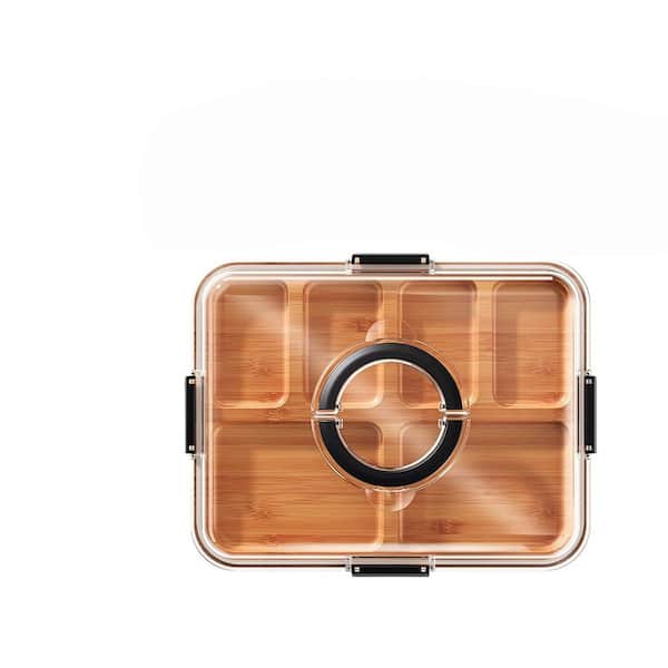 14.4 in. x 11.2 in. Brown Bamboo Cheese Board Set with Clear Lid, Travel Portable Cheese Board Charcuterie Boxes