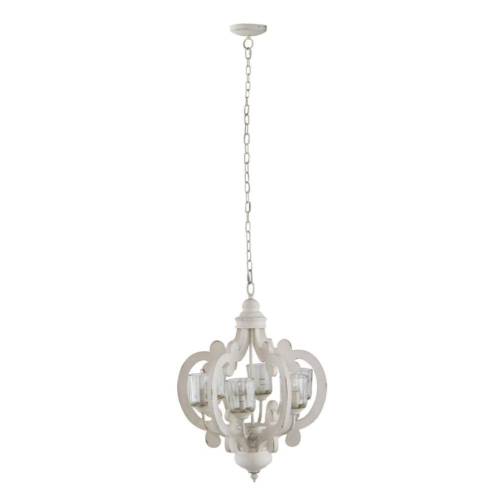 Snorq 6-Light Wood White Chandelier Pendant Light Fixture with Adjustable Chain price history on PriceWatchPro