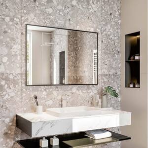 Black 42 in. W x 30 in. H Small Rectangular Single Aluminum Framed Wall Mount Bathroom Vanity Mirror in Black