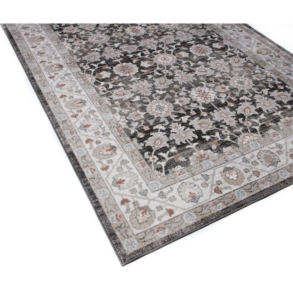 Ashland Charcoal 3 ft. x 8 ft. (2 ft. 6 in. x 8 ft.) Floral Transitional Runner Rug
