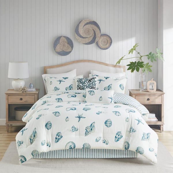 Beach House 4-Piece Blue Cotton Full Comforter Set