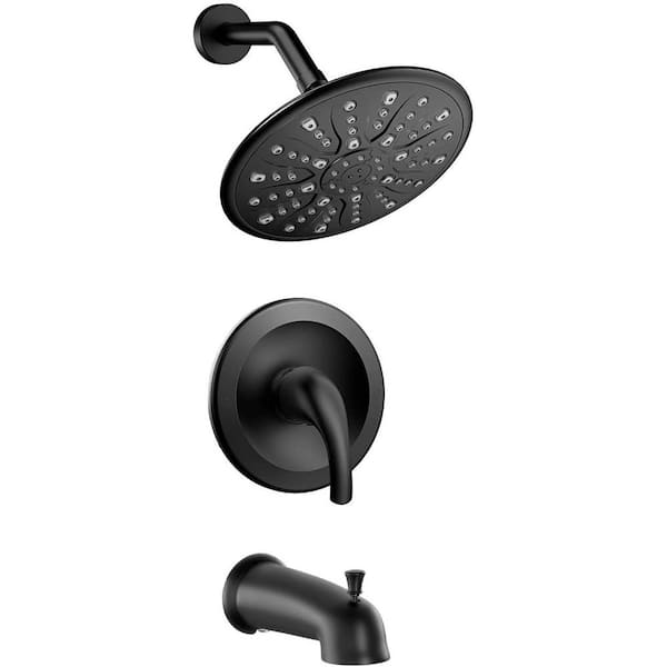 YASINU Single-Handle 2-Spray Settings Round High Pressure Shower Faucet with Tub Spout in Matte Black Valve Included