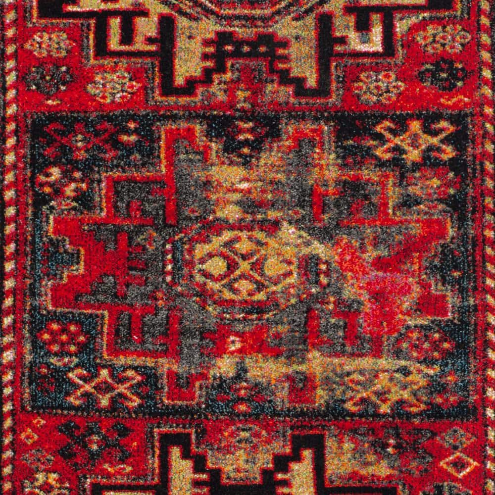 Vintage Hamadan Red Multicolor Synthetic 6'7" x 9' Area Rug