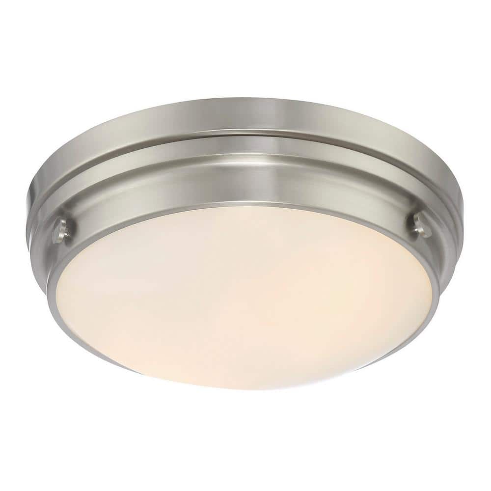 Lucerne Transitional 2-Light Flush Mount in Satin Nickel with White Glass