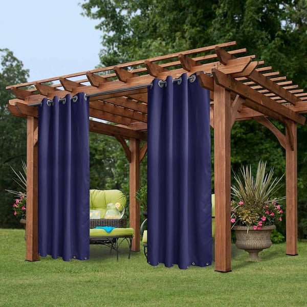 50 in x 84 in Outdoor Curtains for Patio Waterproof, Porch Privacy Drapes  on Top and Bottom Curtain , Navy (1 Panel)