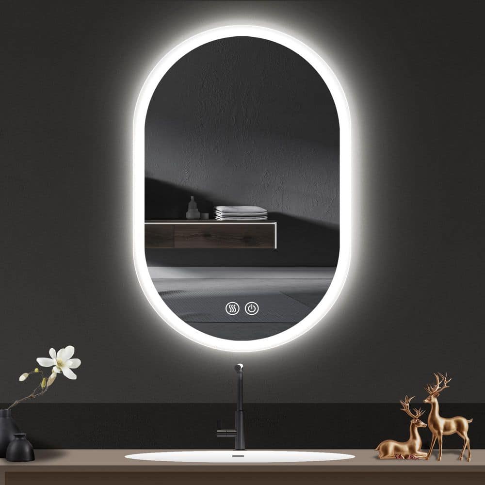 Getpro 20 in. W x 32 in. H LED Oval Frameless Wall-mounted Bathroom ...