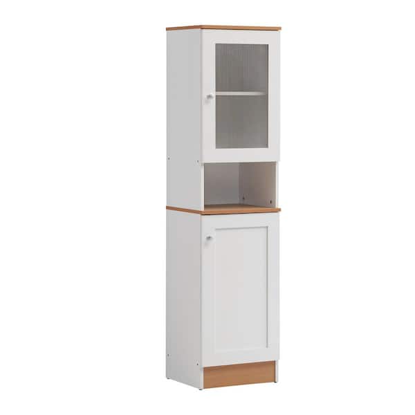 HODEDAH 63 in. Tall Slim Open-Shelf Plus Top and Bottom Enclosed Storage Kitchen Pantry in White