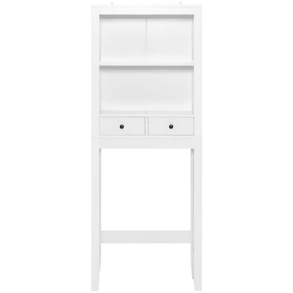 Costway 23.5 in. W x 65 in. H x 8 in. D White Over The Toilet Storage with Drawers & 2 Open Shelves