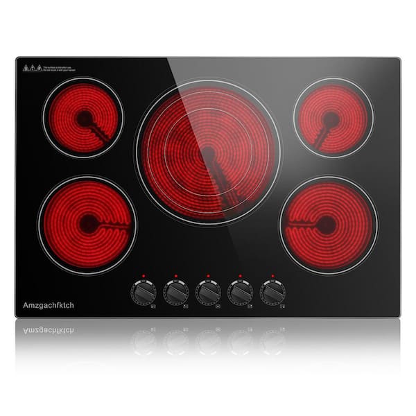30" Built-in Electric Cooktop with Expandable Triple Ring Burners, 5 Burner 9000W Ceramic Stove Top(220-240V Hardwired)