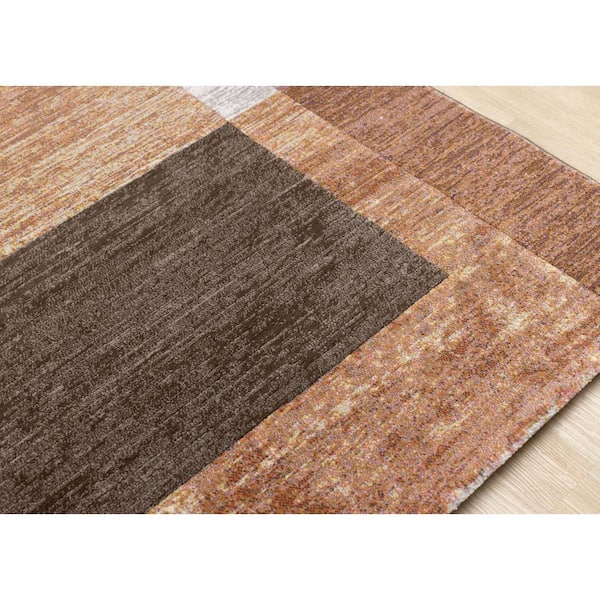Aethera Collections 5 ft. x 8 ft. Orange Border, Distressed, Geometric Indoor Area Rug