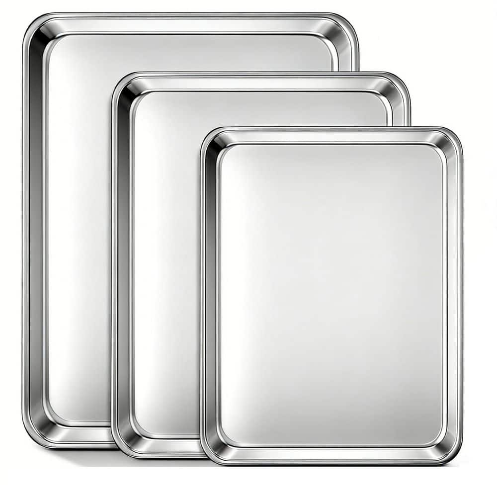 3-Piece Baking Sheets, Commercial Grade Stainless Steel Cookie Sheets for Baking, 12/15.7/17.5 in. Nonstick, Nontoxic - Thumbnail 3