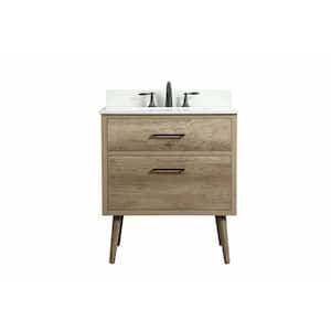 Timeless Home 30 in. W x 22 in. D x 33.5 in. H Bath Vanity in Natural Oak with Ivory White Top