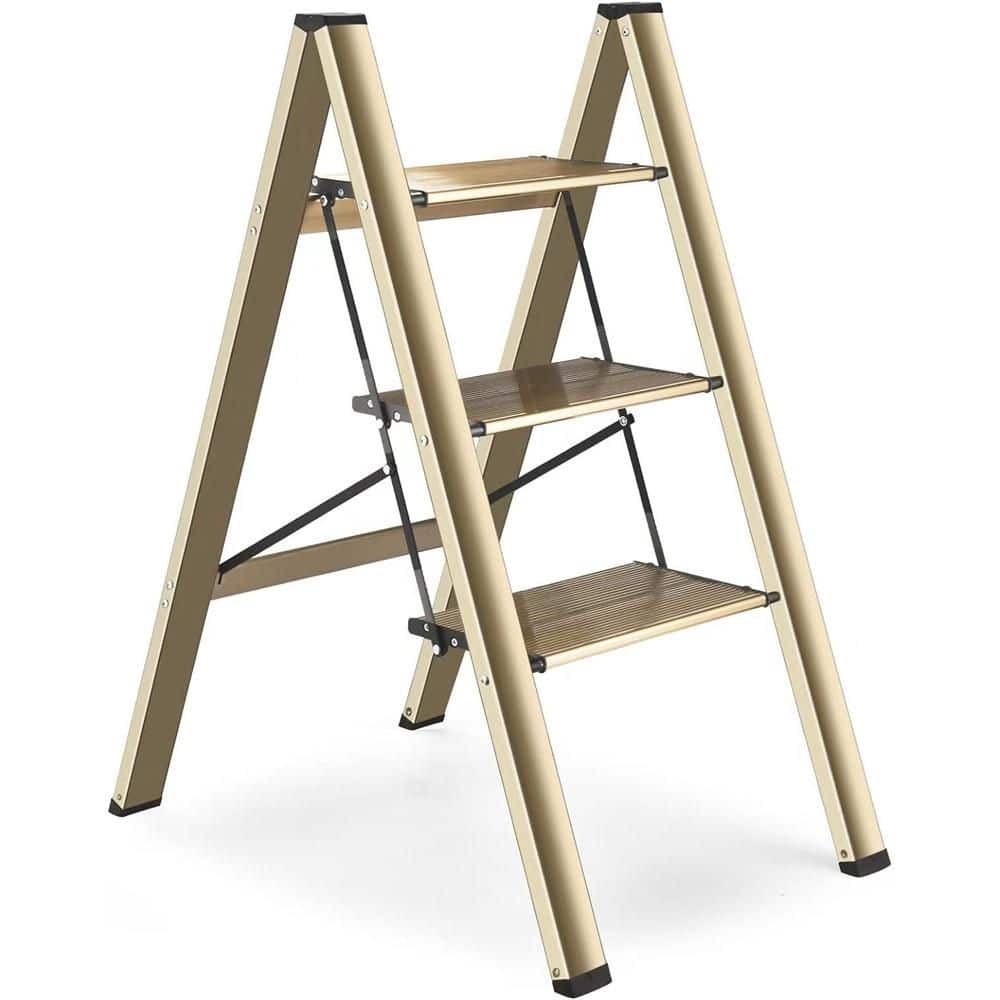 Lightweight Step Stool, 3-Step Aluminium Alloy Portable Folding Step Ladder