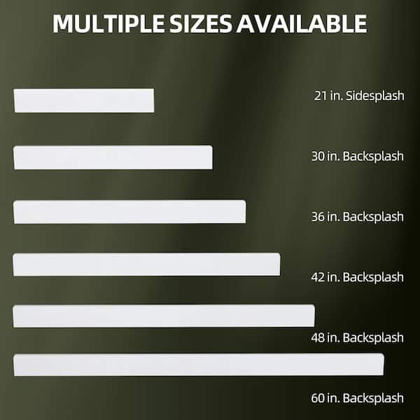 30 in. W x 3.5 in. H 1-Piece Solid Surface Vanity Backplash in White Engineered Stone Vanity Sink Countertop Backplash
