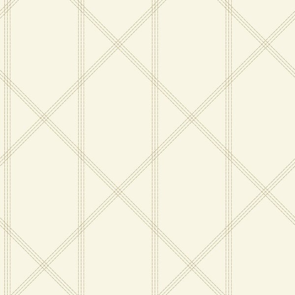A-Street Prints Walcott Stitched Trellis White Metallic Paper Wallpaper Sample