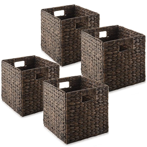 Casafield 10.5" x 10.5" Cubes, Water Hyacinth Storage Baskets, Espresso - Set of 4