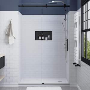 48 in. W x 76 in. H Sliding Frameless Shower Door in Black Finish with Clear Glass