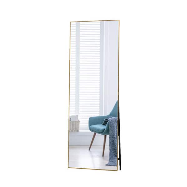 Unbranded 22 in. W x 65 in. H Large Rectangular Aluminium Framed Wall Hanging/Floor Mirror Bathroom Vanity Mirror in Gold
