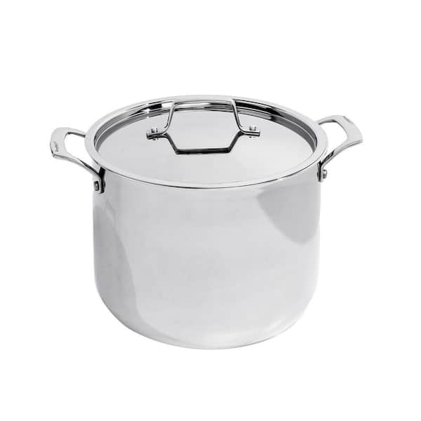 Professional 8 qt. Tri-Ply 18/10 Stainless Steel 9.5 in. Stockpot with SS Lid