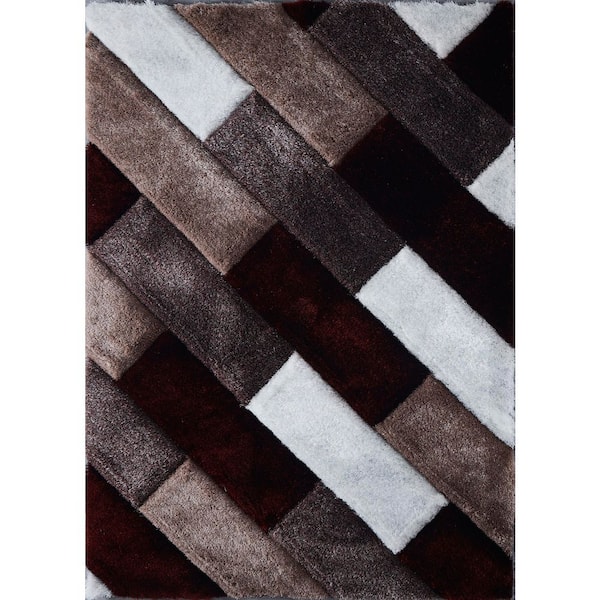 Amazing Rugs 3D Shaggy Parquet 5 ft. x 7 ft. Hand Tufted Polyester Area Rug