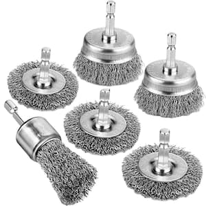 6Pcs Professional Wire Wheel Set Carbon Steel Wire Brush for Drill Cleaning Rust Drill Attachments 1/4 Inch Hex Shank
