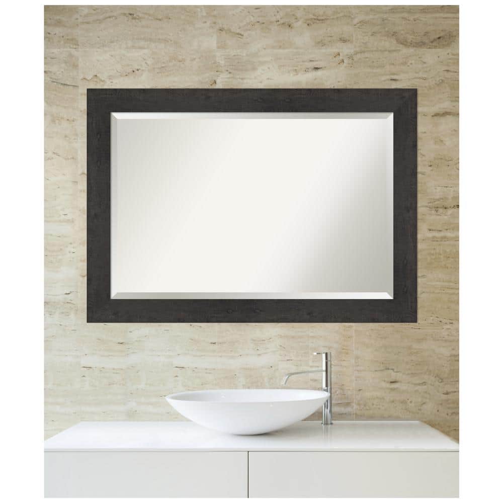 Rustic Plank Espresso Rectangular Wood Bathroom Mirror 41x29
