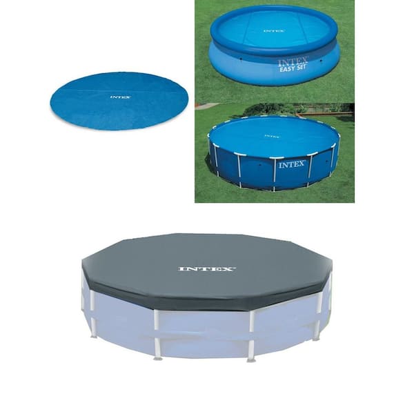 Intex 12 ft. Swimming Pool Solar Cover Tarp and 12 ft. Swimming Pool Leaf Cover