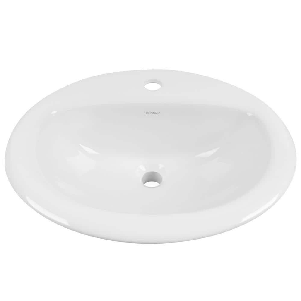 20'' x 17'' White Ceramic Oval Drop-In Bathroom Sink