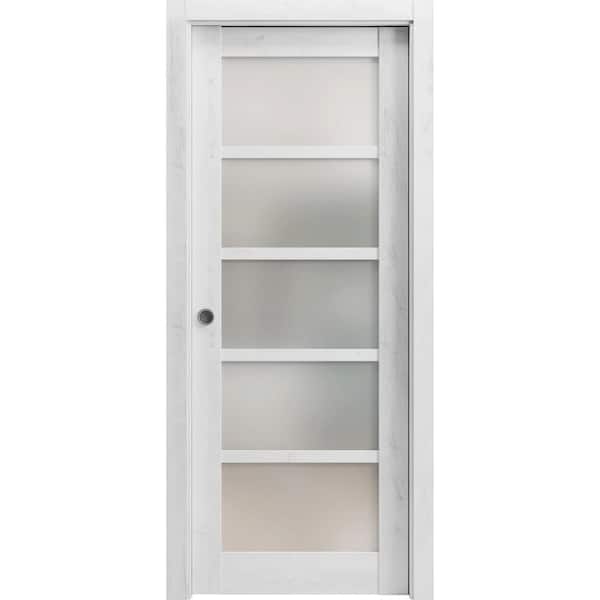 Sartodoors 42 in. x 96 in. 1-Panel Nordic White Finished MDF Sliding Door with Hardware