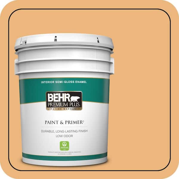 BEHR PREMIUM PLUS 5 gal. #ICC-100 Eastern Amber Semi-Gloss Enamel Low Odor Interior Paint & Primer