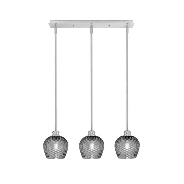 Unbranded Albany 60-Watt 3-Light Brushed Nickel Linear Pendant Light with Smoke Textured Glass Shades and No Bulbs Included