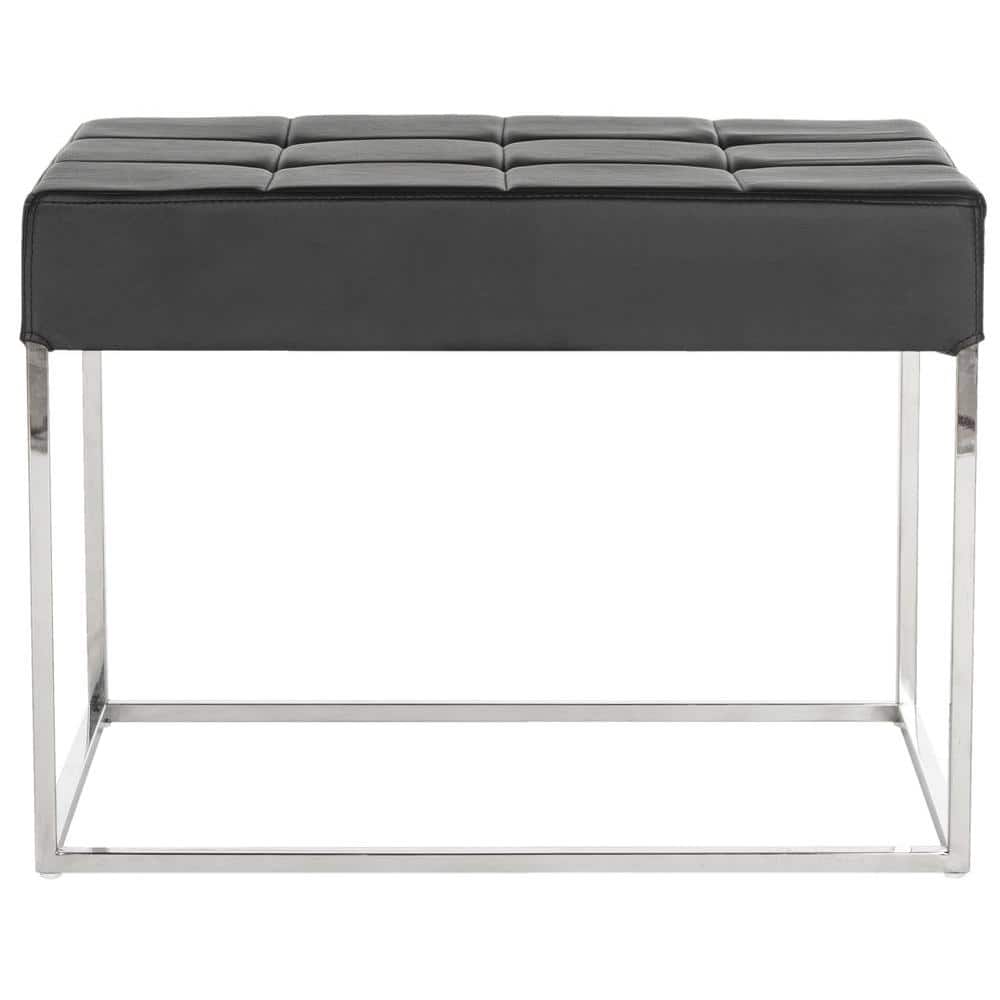 Roitfeld Black Tufted PU Leather Ottoman with Chrome Frame