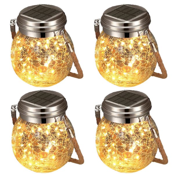 Honbei Solar Powered Outdoor Gold Hanging Lantern Light LED Weather Resistant Path Light Solar Tree Lantern ETL Listed (4-Pack)