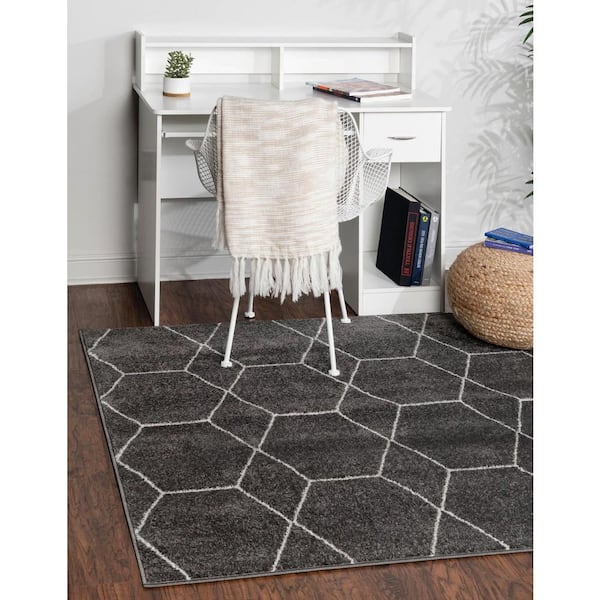 Trellis Frieze Geometric Dark Gray 6 ft. x 6 ft. Area Rug