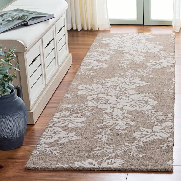 Glamour 2 ft. x 8 ft. Taupe/Ivory Solid Floral Runner Rug